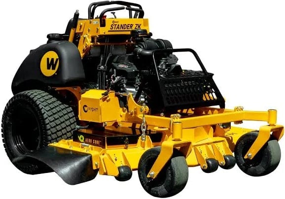 Yellow and black Stander PK zero-turn radius commercial lawn mower with large black tires