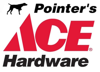 Pointers Ace Hardware logo featuring a black pointer dog silhouette and red ACE lettering with white diamond accent
